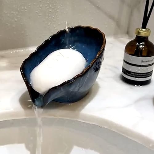 Miniatura 2 de Jabonera de cerámica, soporte para jabón autodrenante, fácil de limpiar, mantiene el jabón seco, jaboneras para baño, cocina, inodoro (azul)