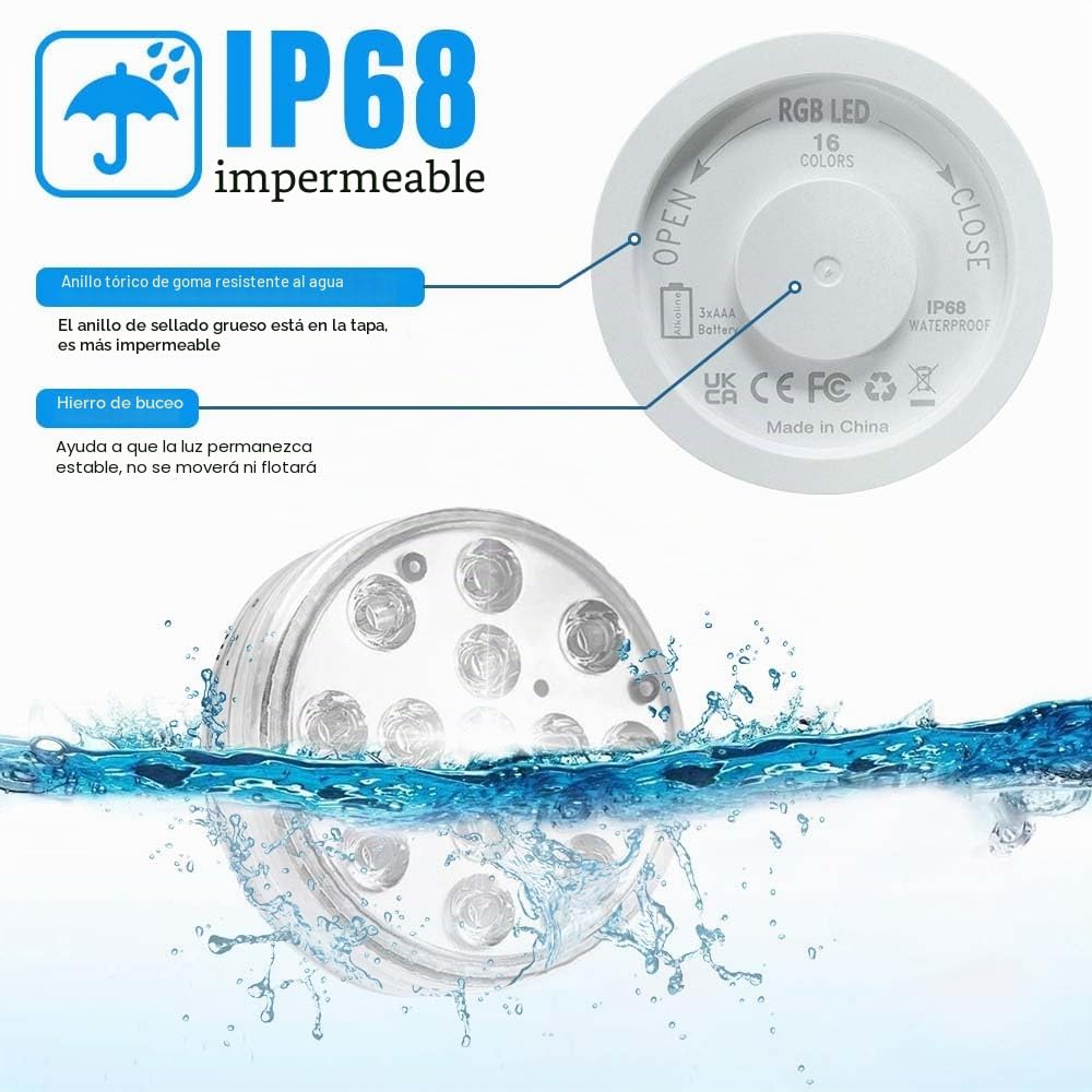 Luz LED subacuática, 4 unidades, iluminación RGB para piscina, estanque, acuario, resistente al agua, cambio de color, luces decorativas
