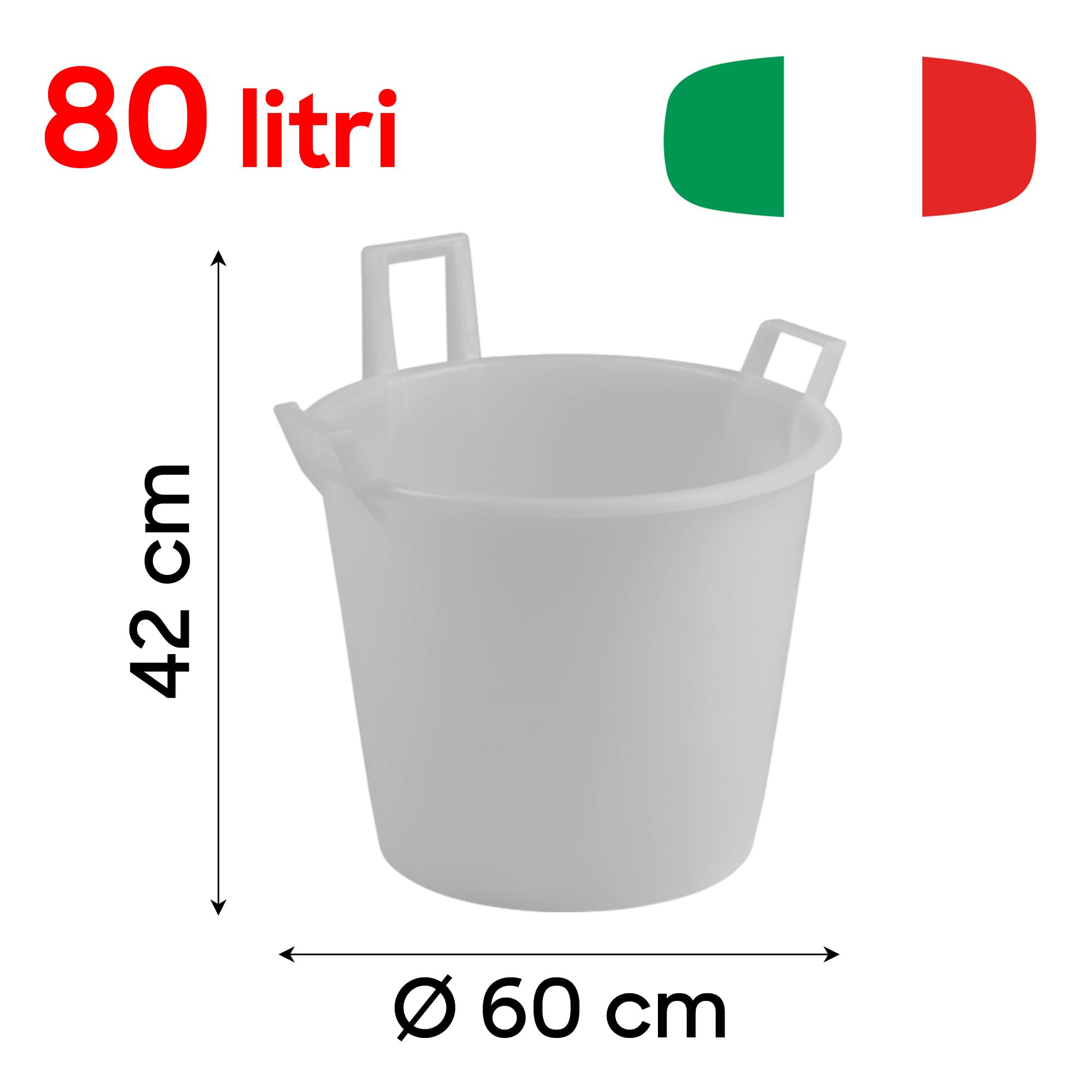 Sicignano | Juego de 2 cestos de polietileno con 3 asas – Multiusos para recogida, transporte, limpieza, jardinería, uso alimentario – Resistente, espacioso, ligero (azul, diámetro 60 x 42 cm)