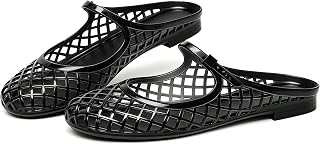 Jelly Mary Janes for Women Mesh Flats Clear Jellies Slides Mules,10,Black
