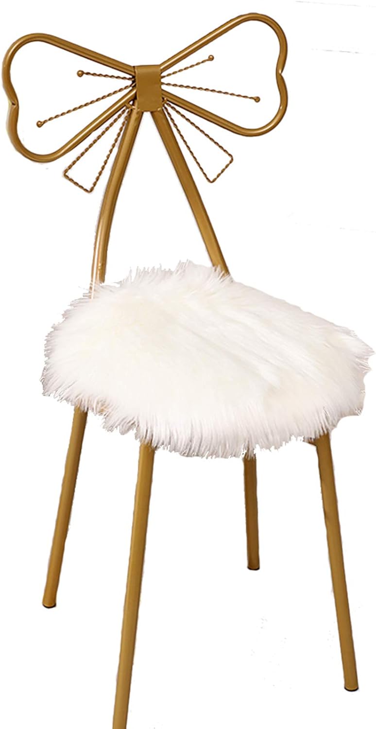 Butterfly Bow Tie Makeup Vanity Chair for Girls Bedroom Pink Velvet Accent Chair with Gold Iron Metal Legs and Nailhead Trim,White