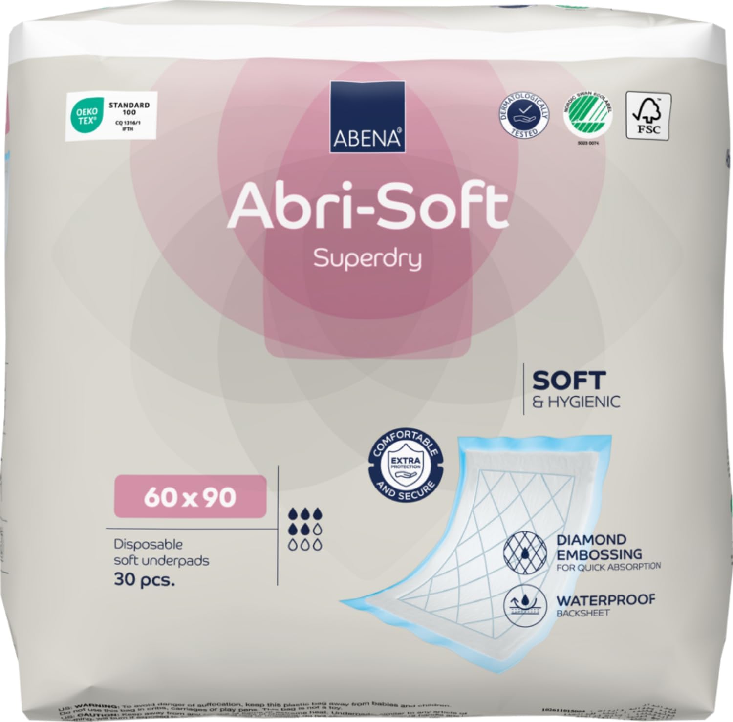 ABENA Abri-Soft Superdry Disposable Incontinence Bed Pads, Eco-Labelled Underpads, Leak Protection, Soft and Secure Bed Protectors - 60x90 cm, Pack of 30