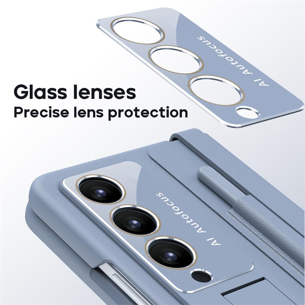 Funda para Samsung Z Fold 4 Funda de Cuero con Bisagra Plegable para teléfono para Samsung Z Fold 5 Funda con Ranura para bolígrafo Soporte para película Funda Protectora, Azul, para Z Fold 4