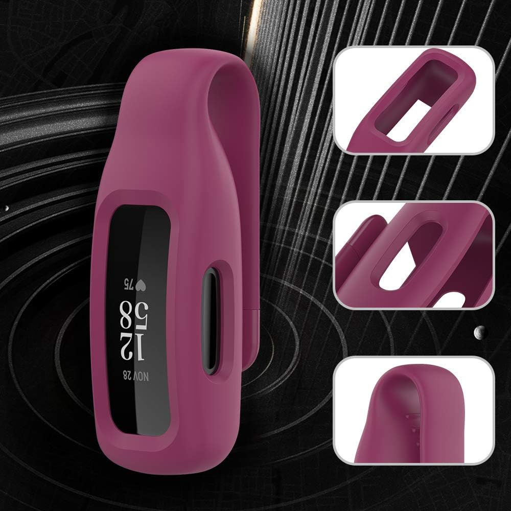 (2 Pack) Seltureone Compatible for Fitbit Inspire 2 Clips with Steel Sheet, Solid Color Silicone Inspire Accessory Clip, Black, Wine Red