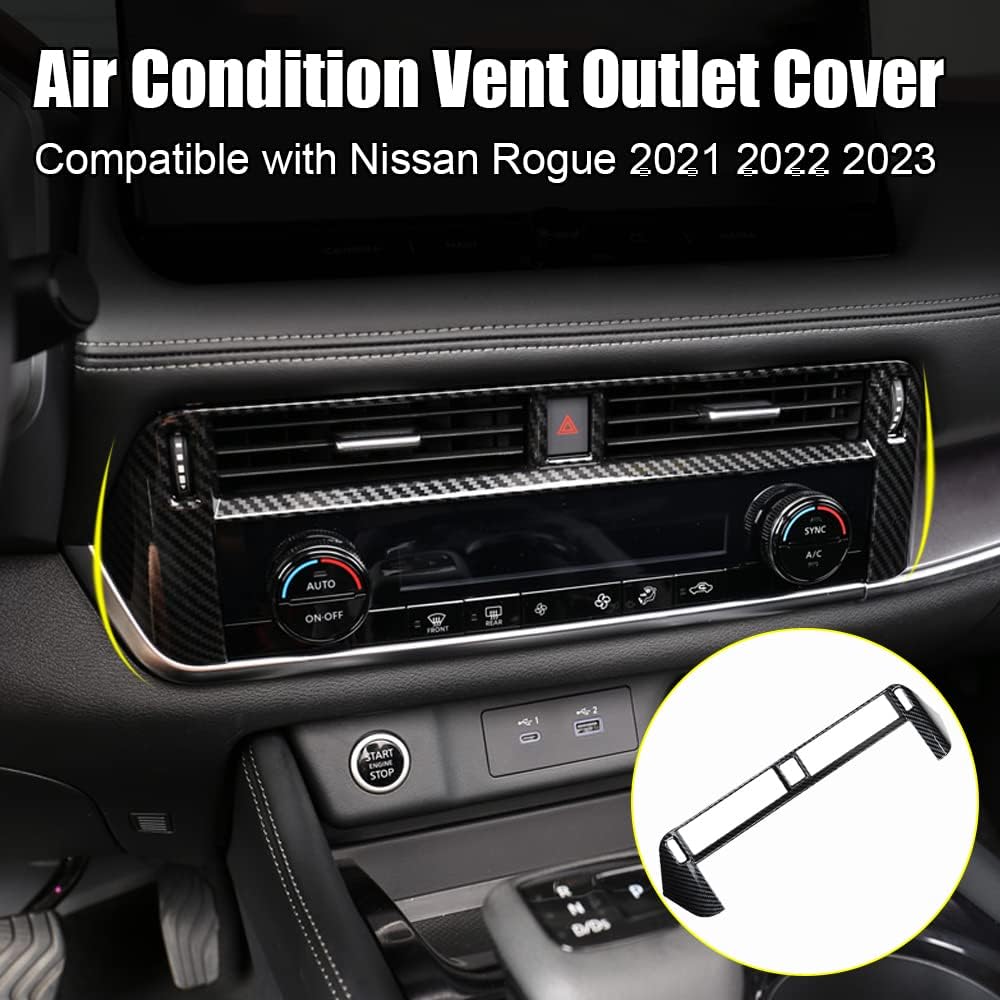 XITER ABS Cabon Fiber Style Console Air Vent Cover Frame Central Control Panel Air Conditioning Outlet Vent Cover Trim for Nissan Rogue 2021 2022 2023 2024 2025 2026 Interior Accessories