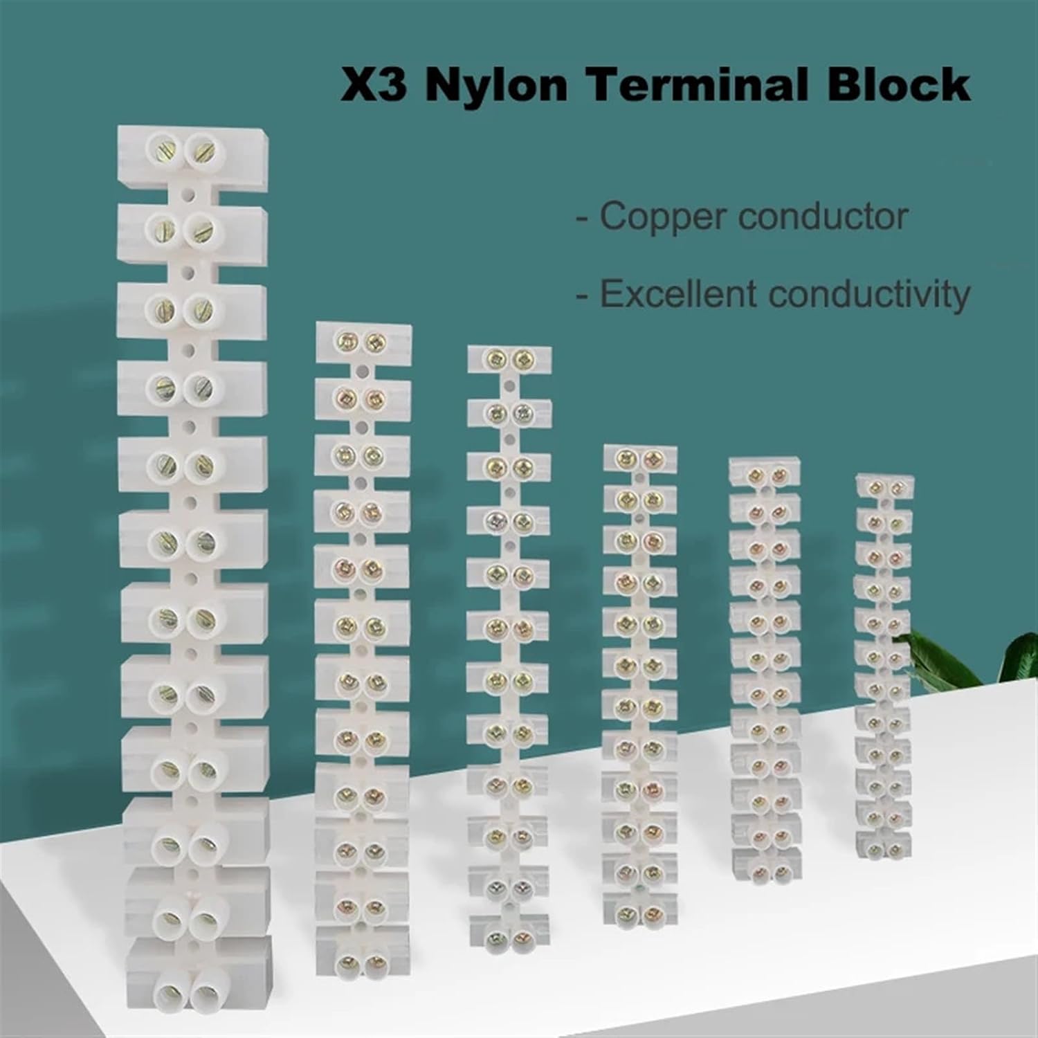 X3 Nylon Terminal Block 5/10/20/30/60/100A 12 Positon Plastic Bit Wire Connector with Fixed Screws White Copper Inside Clip 1pcs(20A 12P)