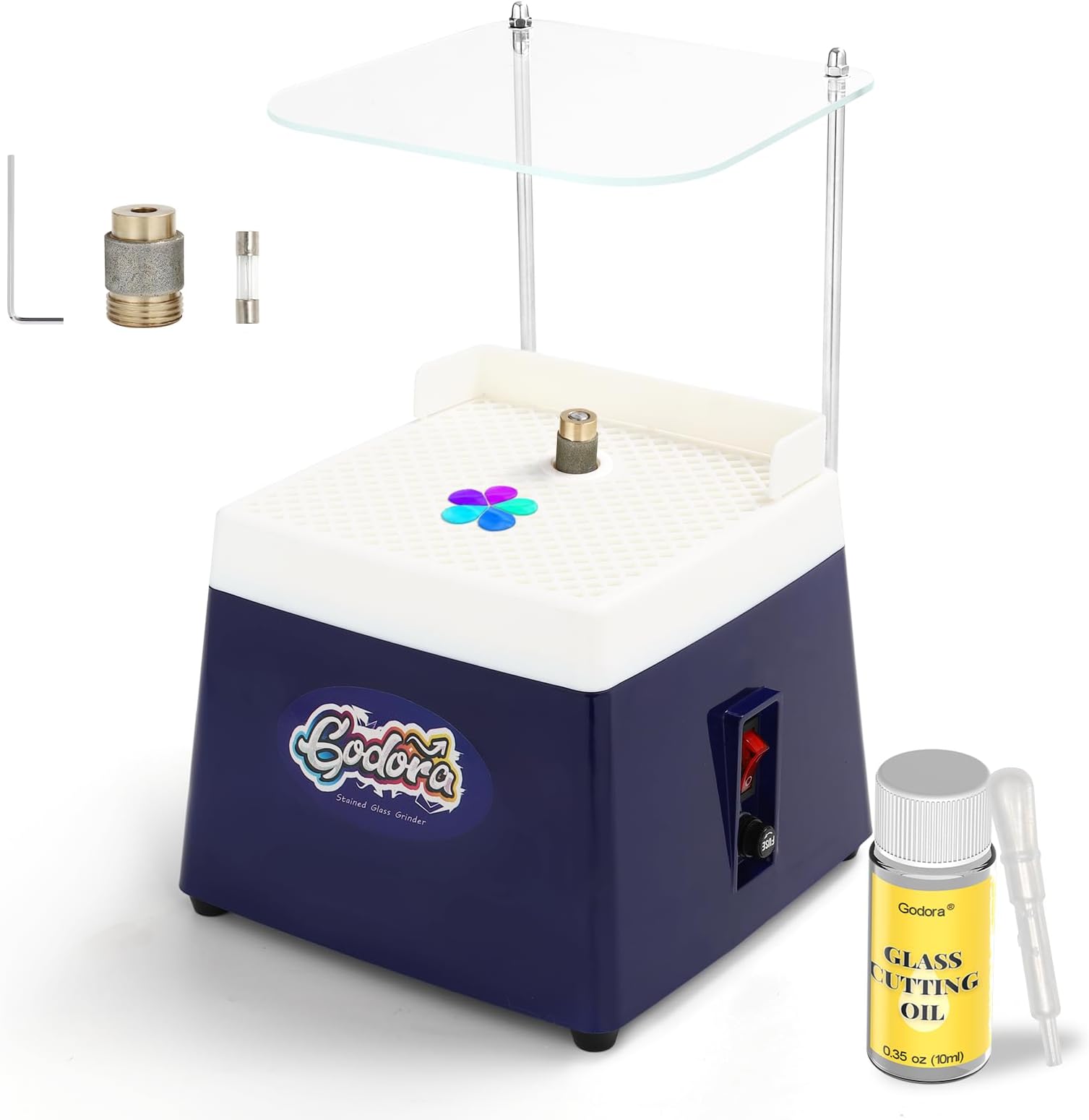 Stained Glass Grinder & Glass Cutting Oil, Mini Stained Glass Kit with 5/8" & 1" Grinder Bits, Widely Used for Glass Processing Arts and Decoration