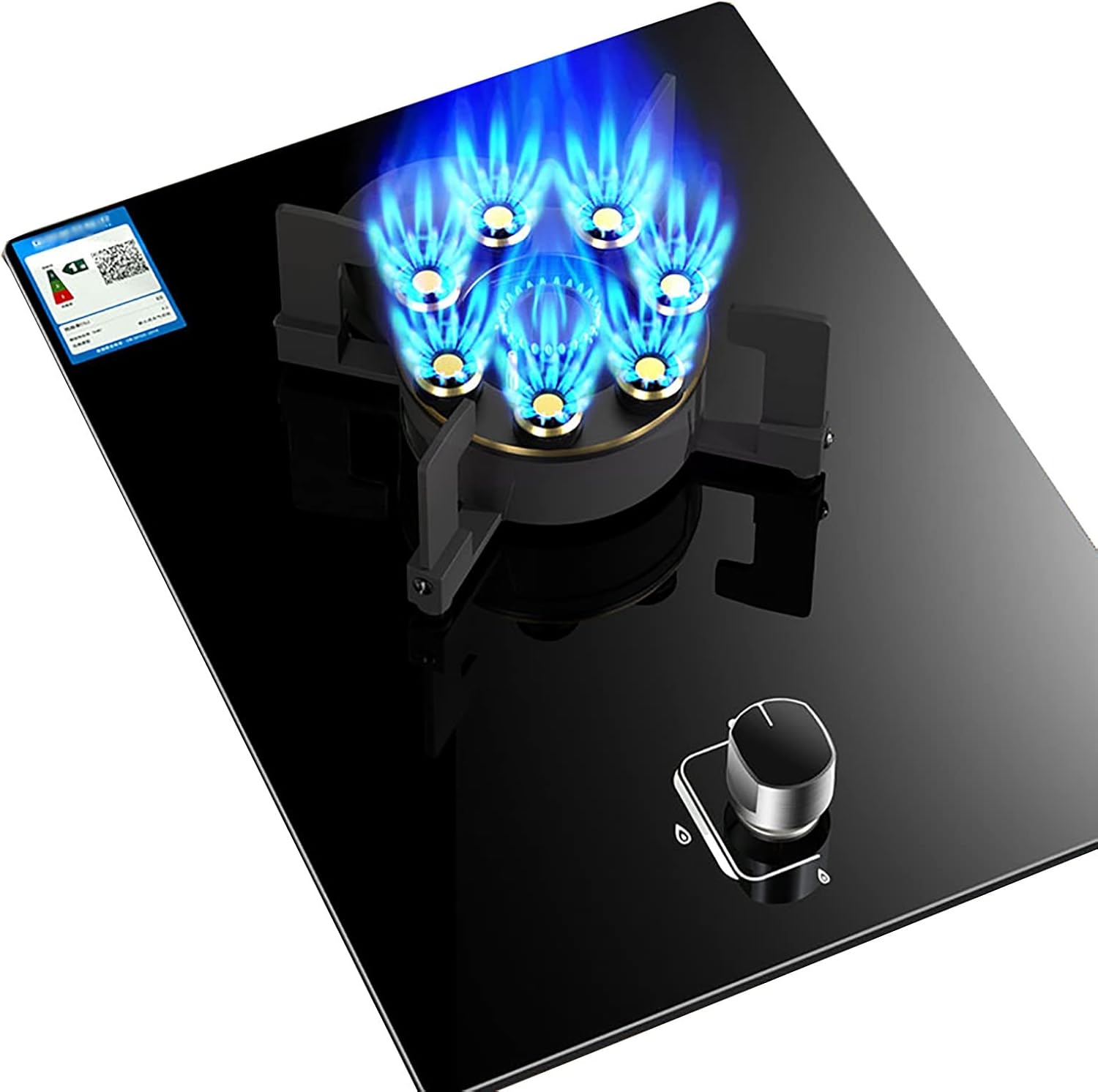 Burner Gas Cooker gas hob 7.2KW Eight-Cavity Stove, Black Tempered Glass Built-in Kitchen Hob, 1 Clamshell Design, For Warming, Cooking, Boiling, Frying, Simmering(Lpg)