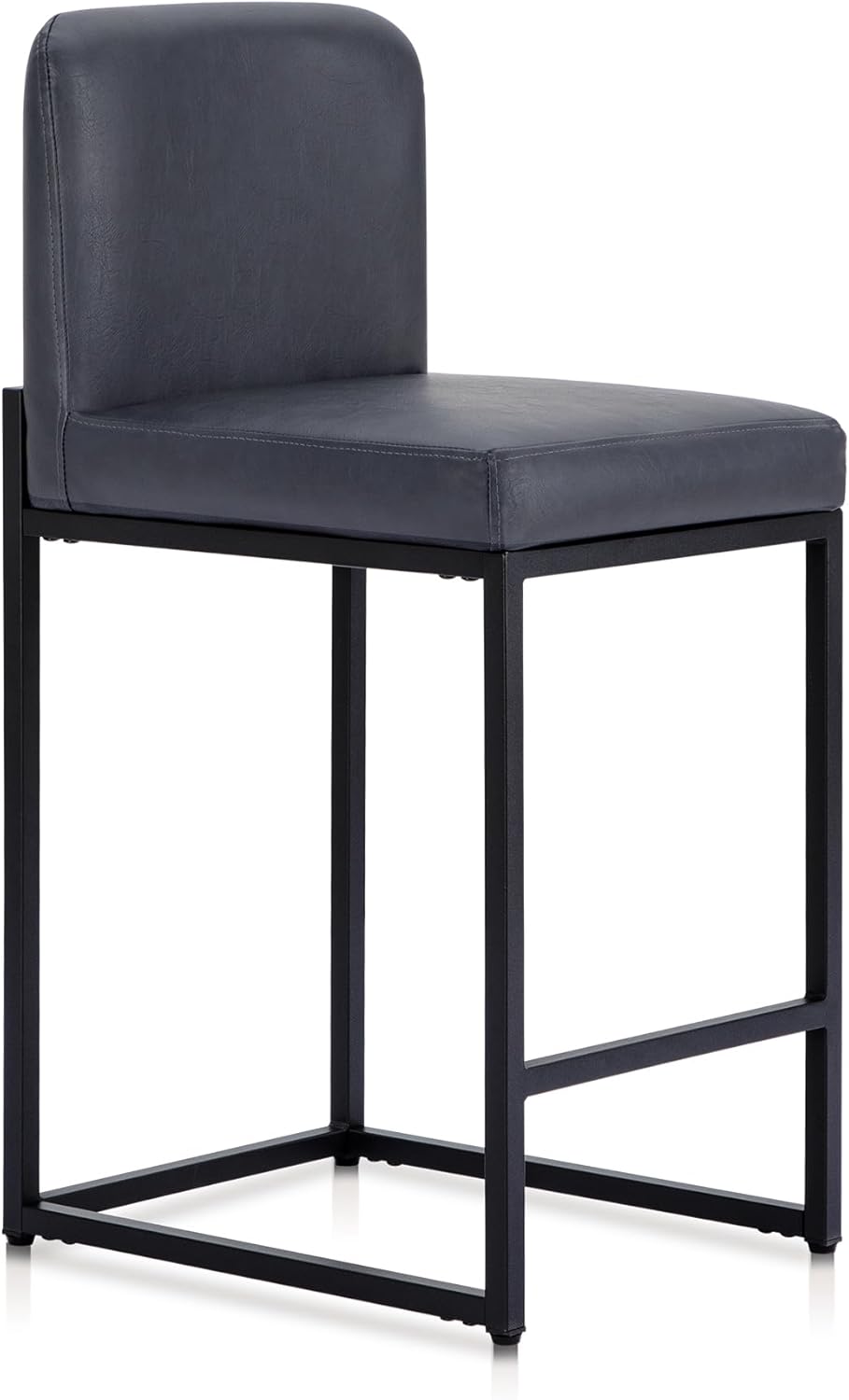 Counter Height Bar Stool with Back for Kitchen Counter, 24 Inch Faux Leather Upholstered Barstool Modern Farmhouse Bar Chair Island Stool Support 330LBS, Midnight Blue, 1 PC