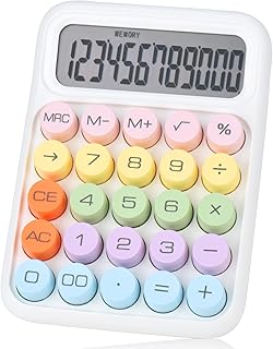 Mechanical Pushbutton Calculator,12 Digit Large LCD Display,Big Buttons Easy to Press,Colorful Candy Calculator,Automatic Sleep,with Battery.for Office,School, Home. (White)