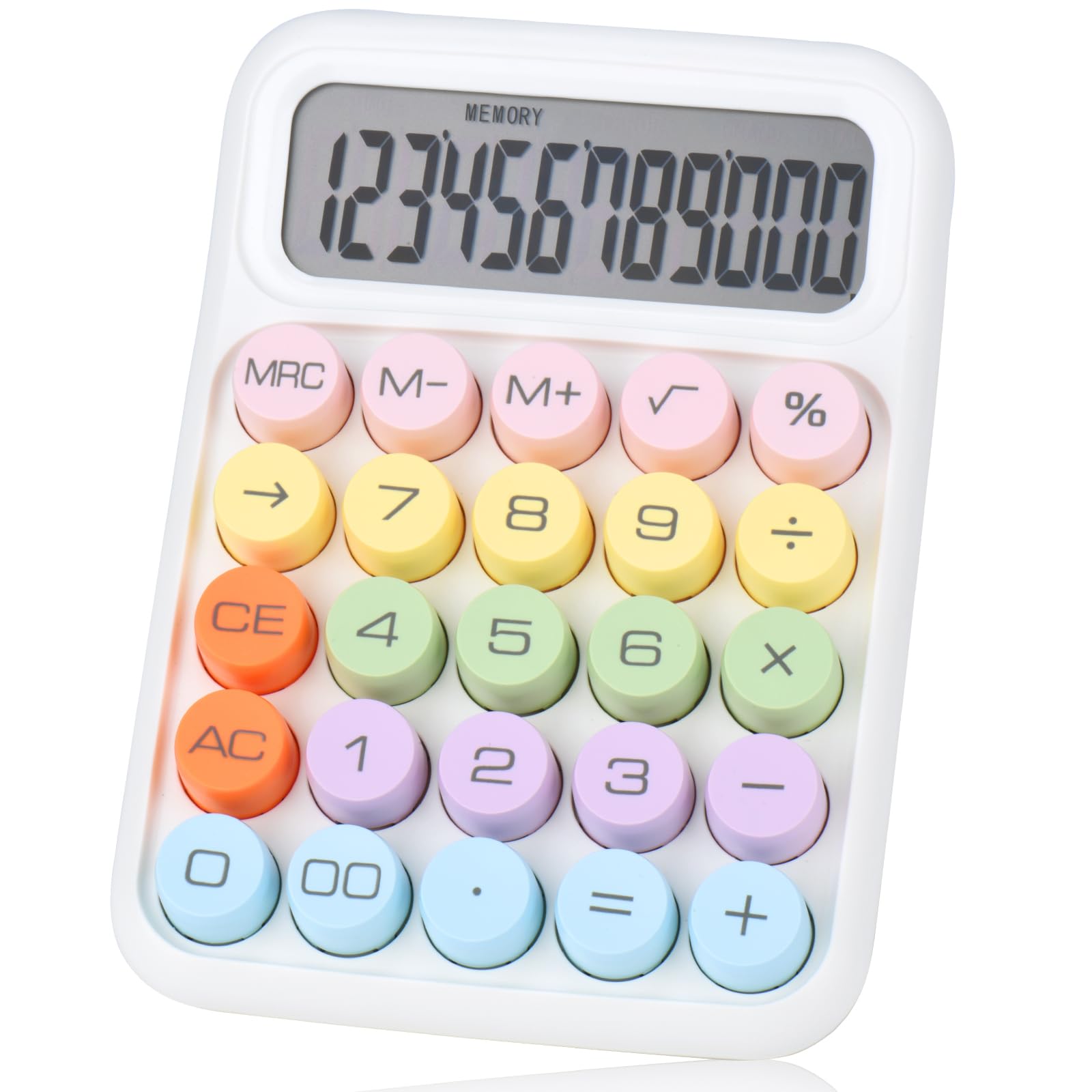Mechanical Pushbutton Calculator,12 Digit Large LCD Display,Big Buttons Easy to Press,Colorful Candy Calculator,Automatic Sleep,with Battery.for