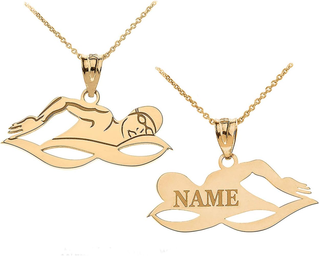 Certified 14k Gold Personalized Swimmer Sports Charm Pendant Necklace with Your Name