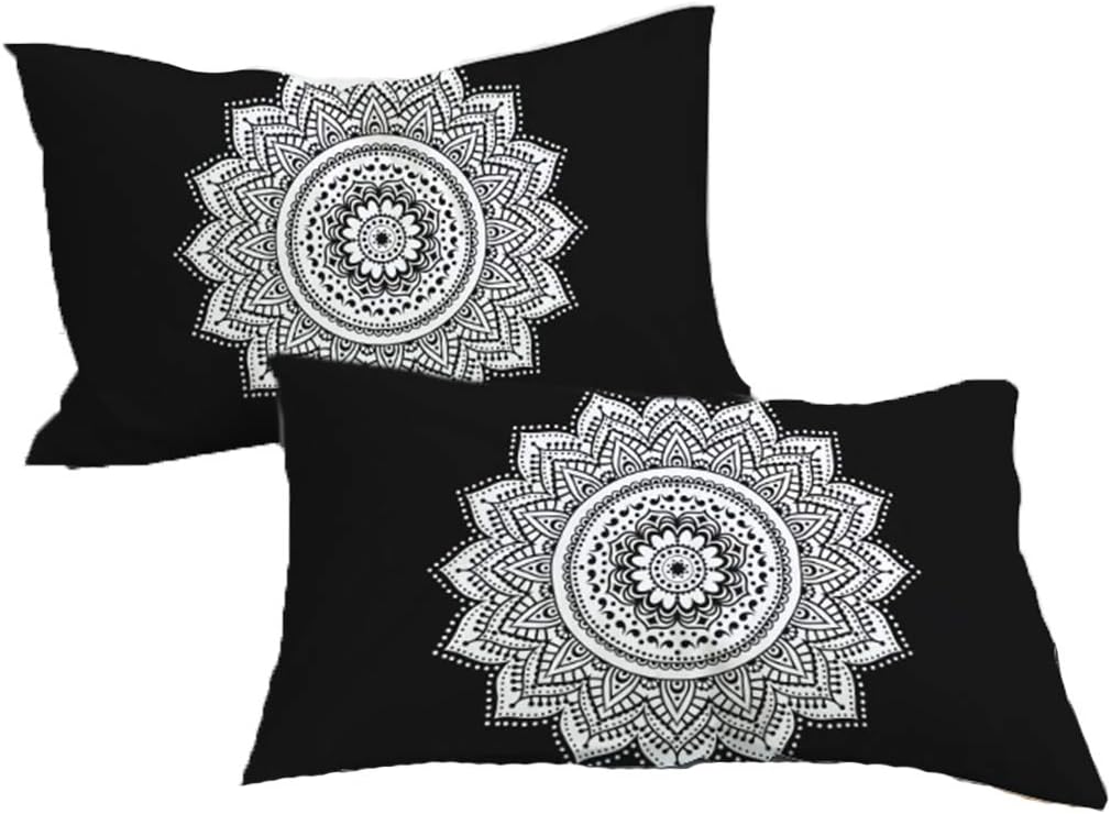 Boho Mandala Pillow Cases 2 Pieces Floral Paisley Pattern Printed Pillowcases Indian Hippie Themed Square Bedclothes
