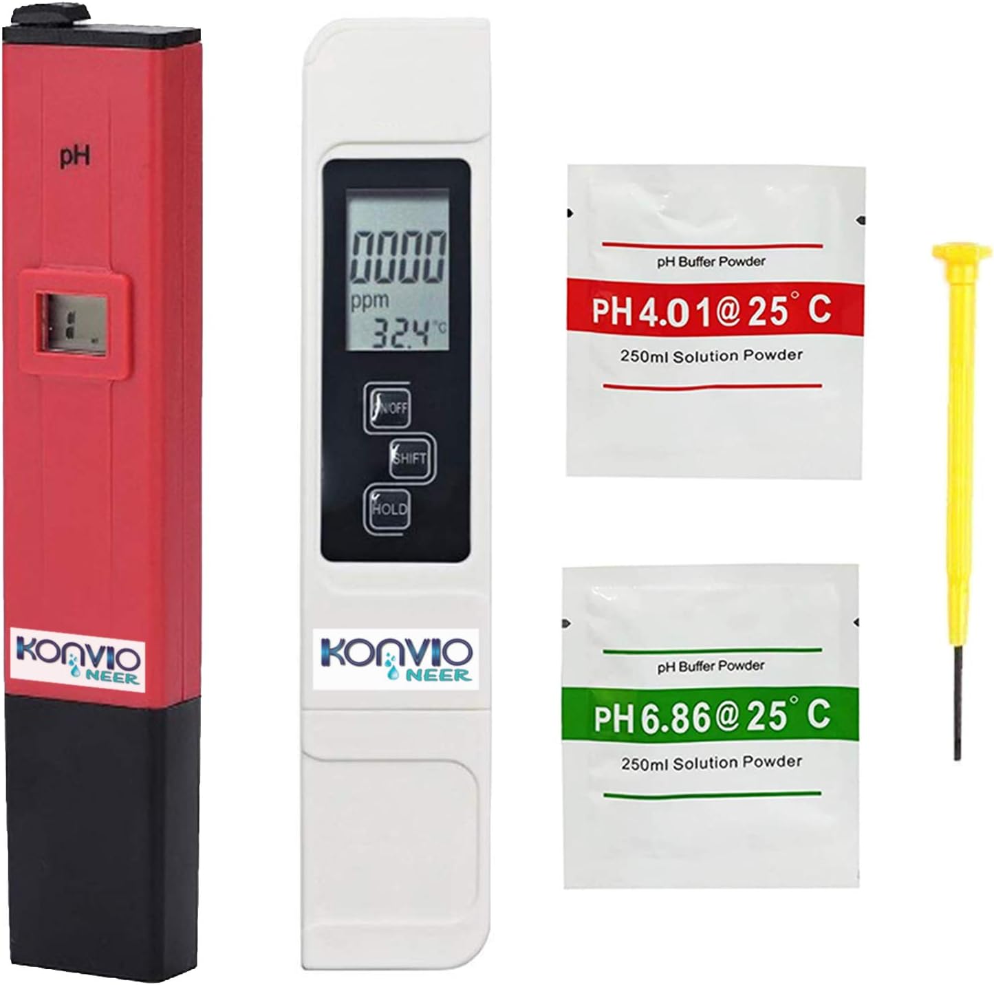 Konvio Neer pH & TDS EC Meter Combo Pack, 0.05ph High Accuracy Pen Type pH Meter, 3-in-1 TDS EC Temperature Meter(COMBO Pack)