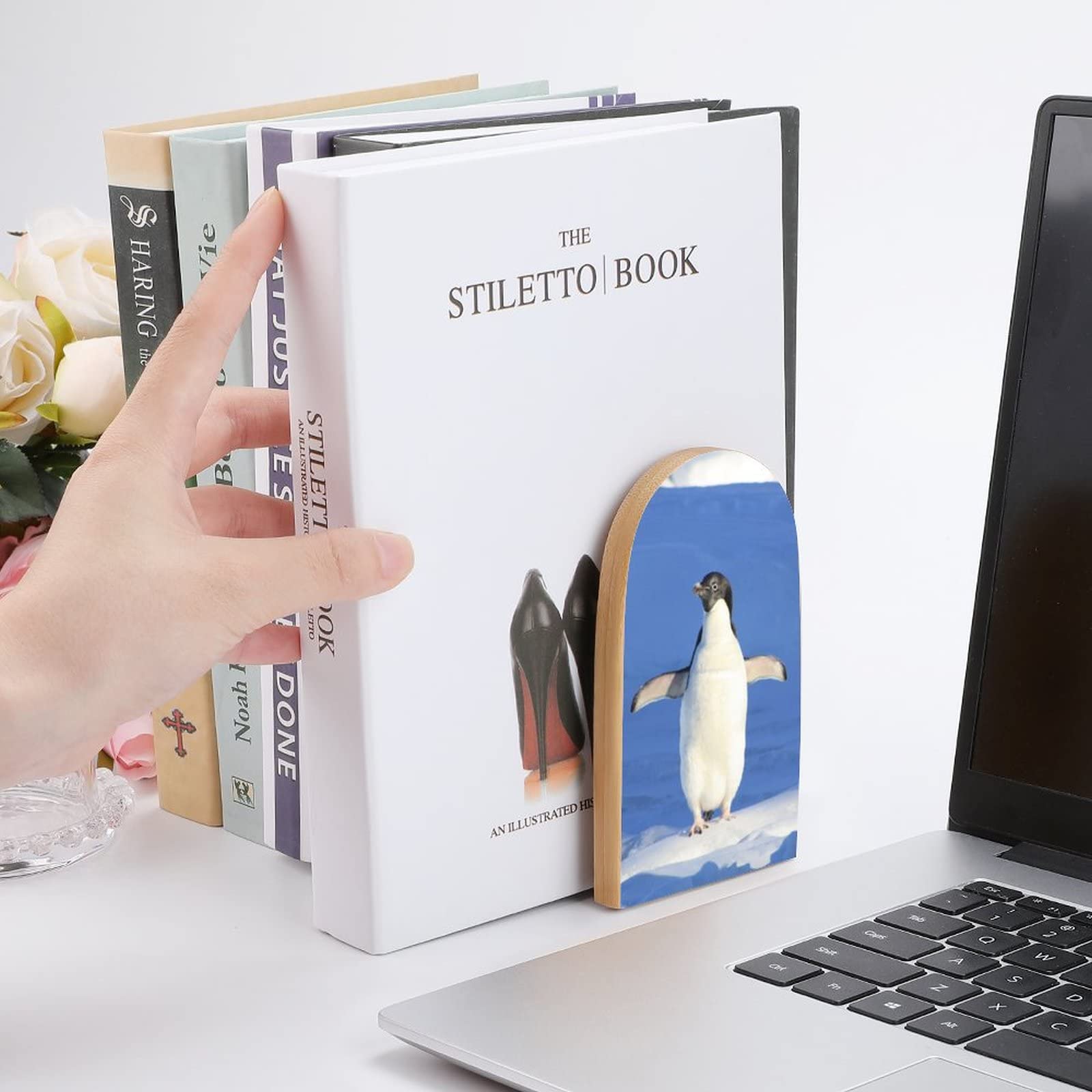 Amazon.co.jp: ペンギン ブックエンド 棚用 木製ブックスタンド