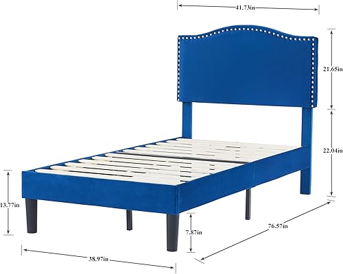 Miniatura 2 de VECELO Base de cama tamaño individual, base de cama de plataforma con cabecera tapizada de altura ajustable, marco resistente y fuerte soporte de