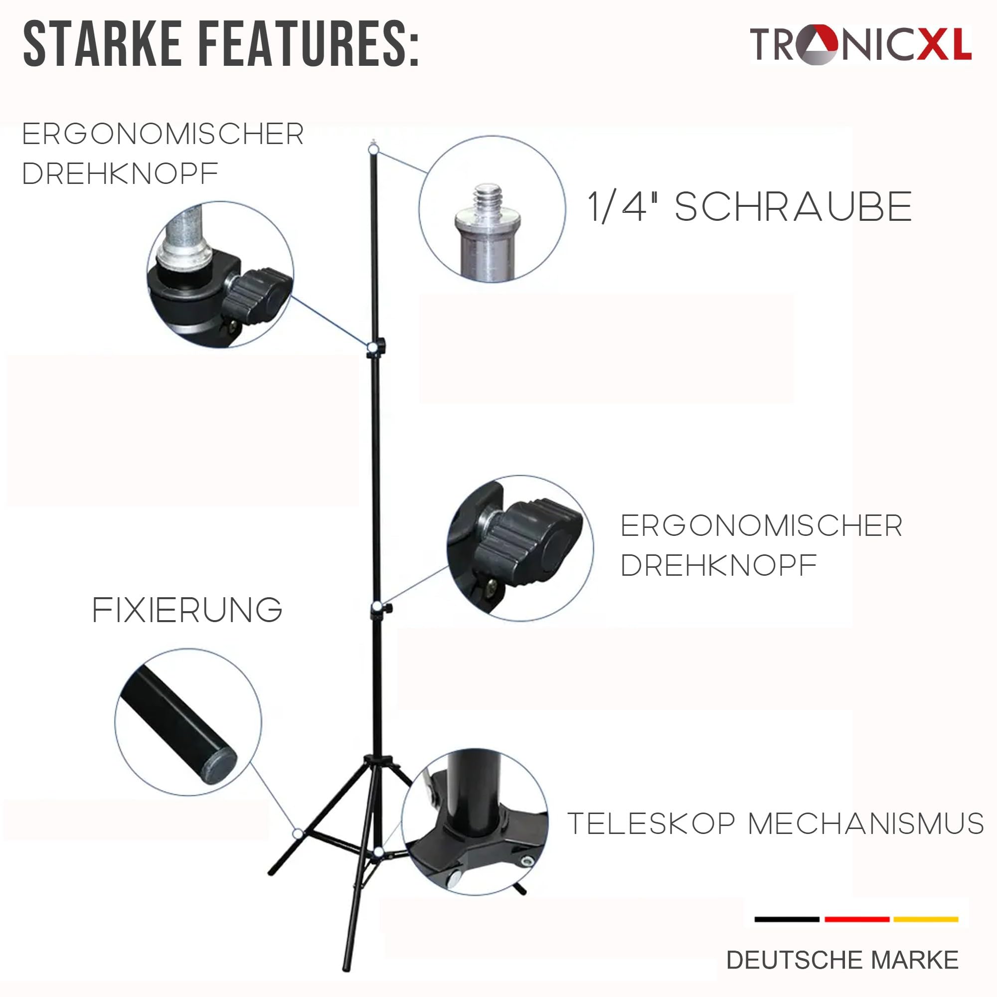TronicXL 93-210 cm Stativ + Auflage für Objektiv I Gewehr I Gewehrauflage Stativ Dreibein 1/4 Zoll Adapter für Gewehre Waffen Ständer Gewehrstativ Kugelkopf