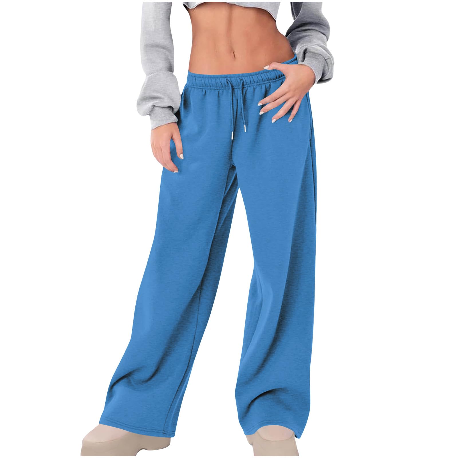 Générique Pantalon Large Taille Haute Femme Cordon Poches Couleur Unie