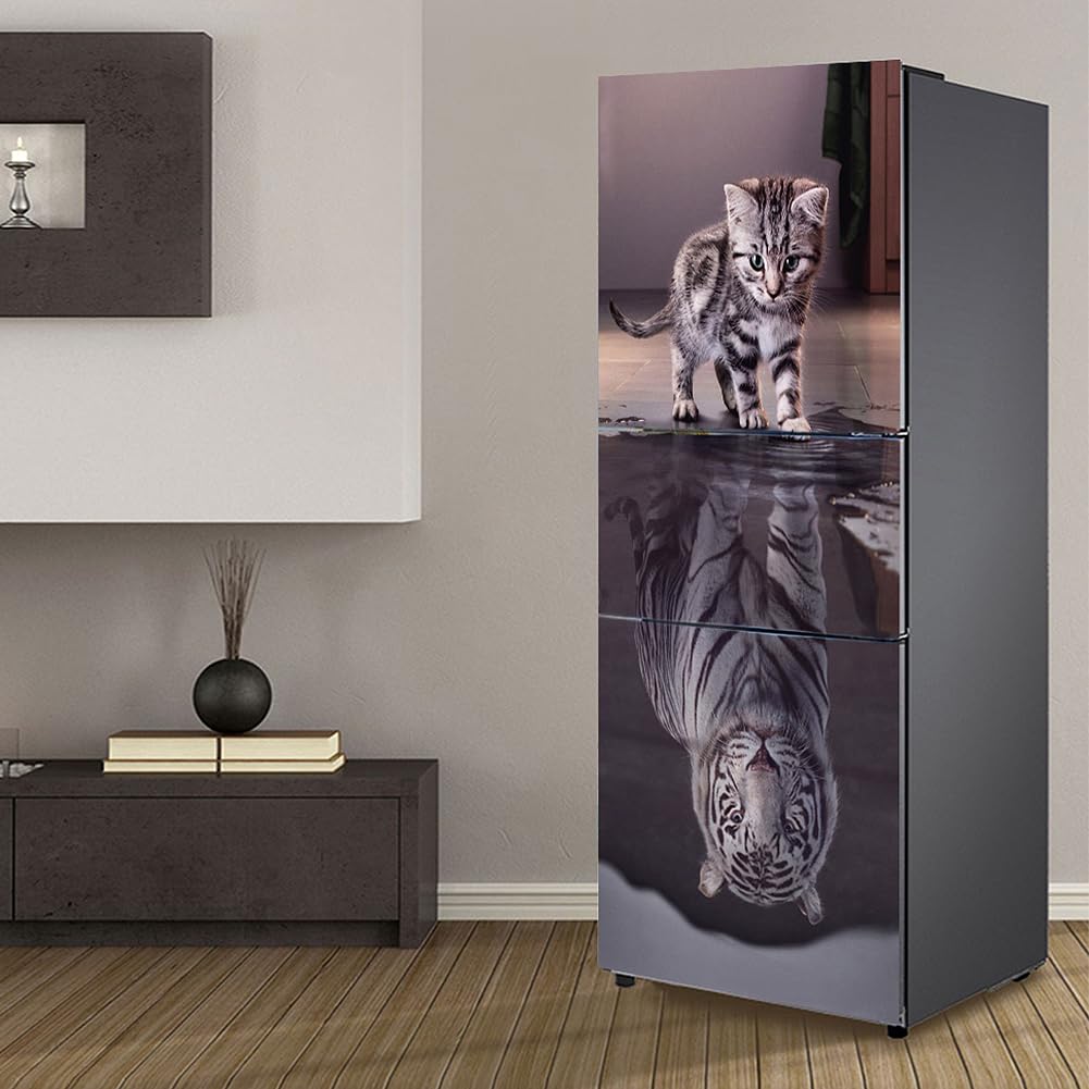 Pegatina para nevera con diseño exclusivo de corazón de gato y tigre en vinilo de 60x180