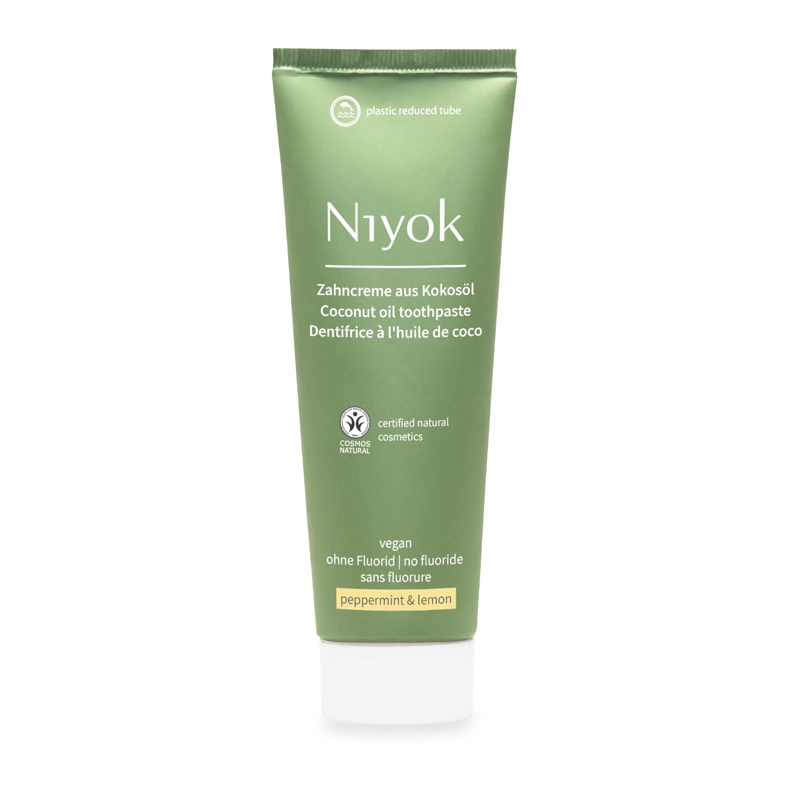Niyok Pasta do zębów z ekologicznego oleju kokosowego "Mięta pieprzowa i cytryna" (75 ml) • Naturalna pasta do zębów do białych zębów • Intensywna pielęgnacja i świeżość • Chroni dziąsła • Bez fluorku