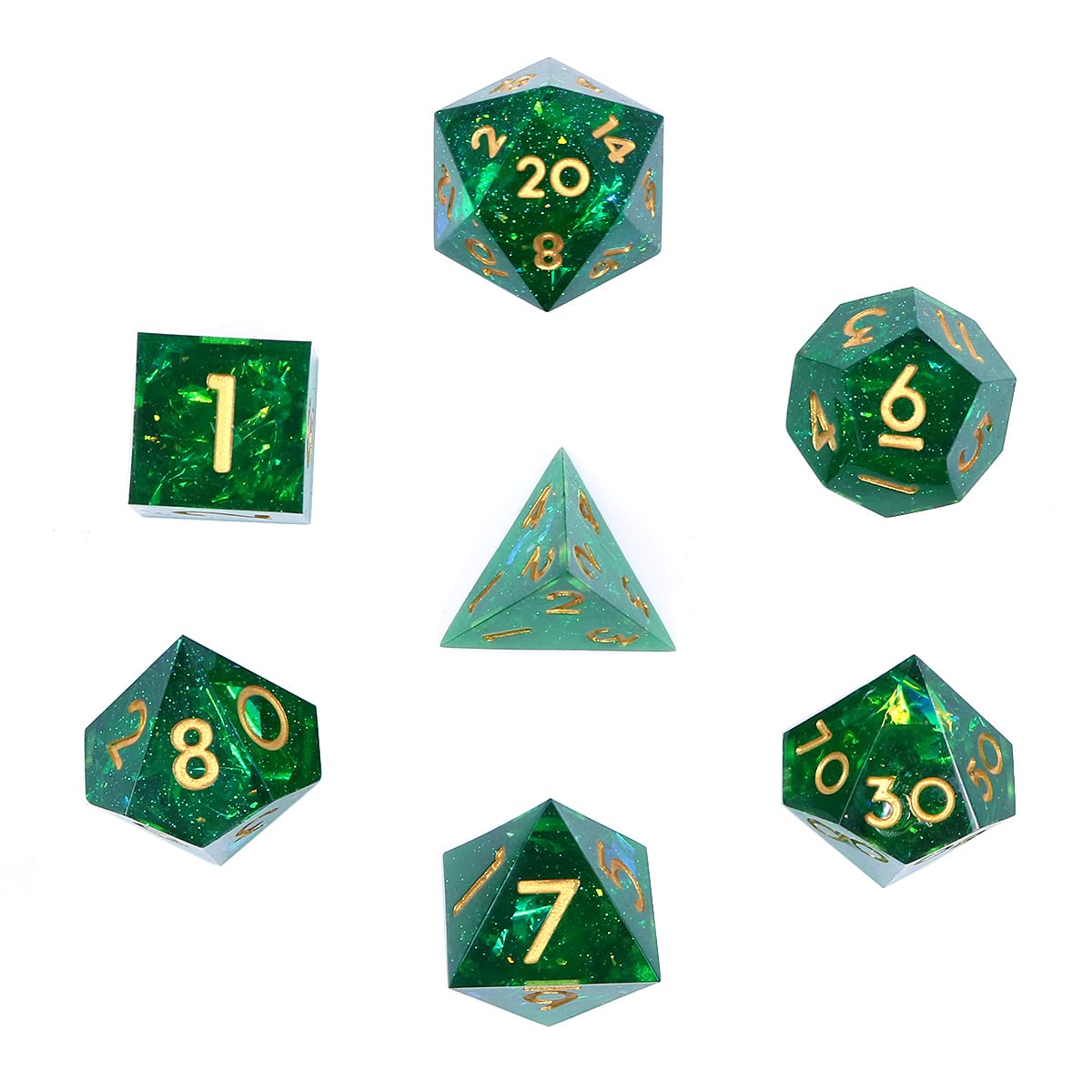 DollaTek Upscale Resin Transparent Dnd dice set Polyhedral Dice rpg dice dados rol D4 D6 D8 D10 D12 D20 Dice Set - Green