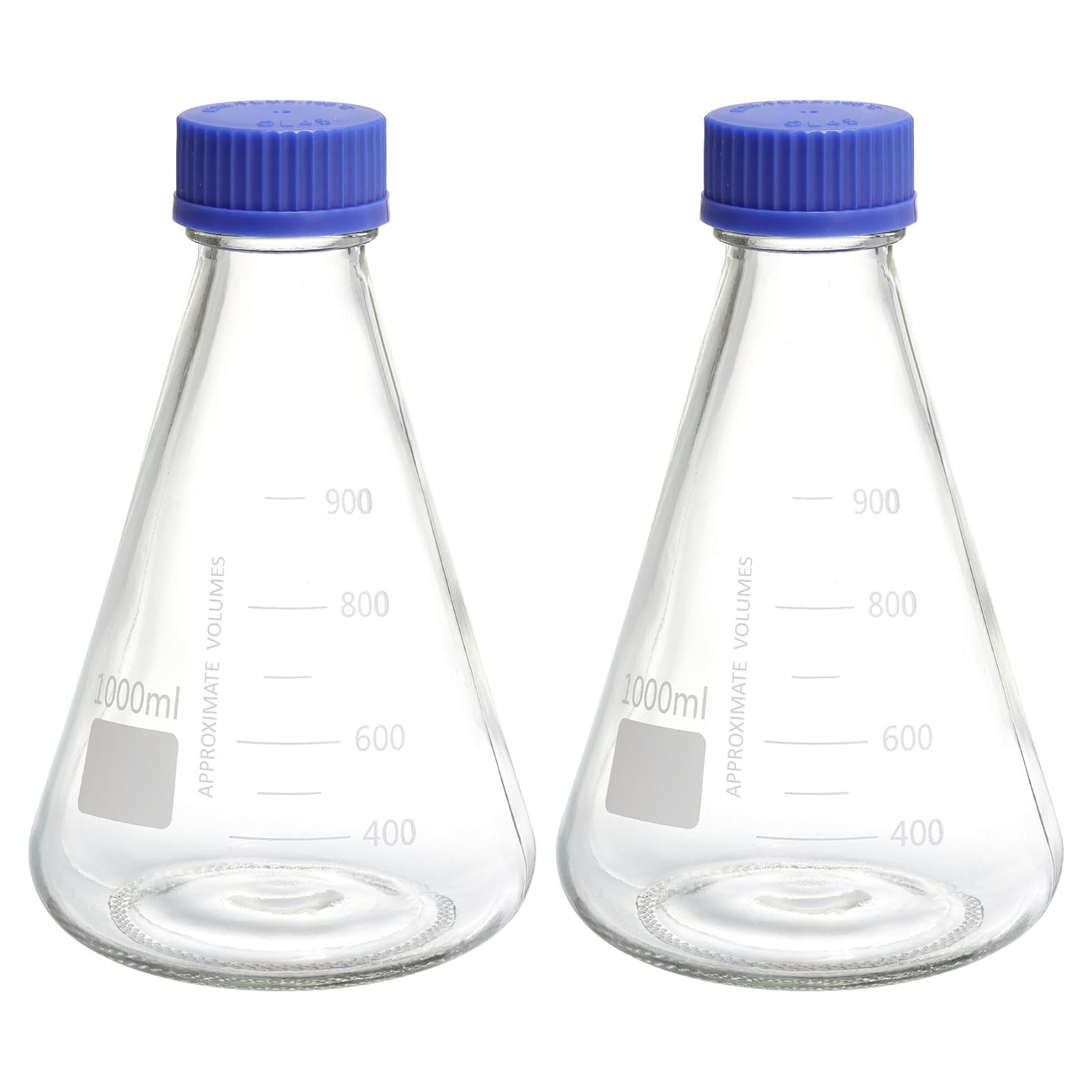 PATIKIL Ampułka Erlenmeyer, 2 szt. 1000 ml wąskie usta ze stopniowaną nakrętką ze szkła borokrzemowego drukowana podziałka laboratorium, eksperyment, chemia, nauka
