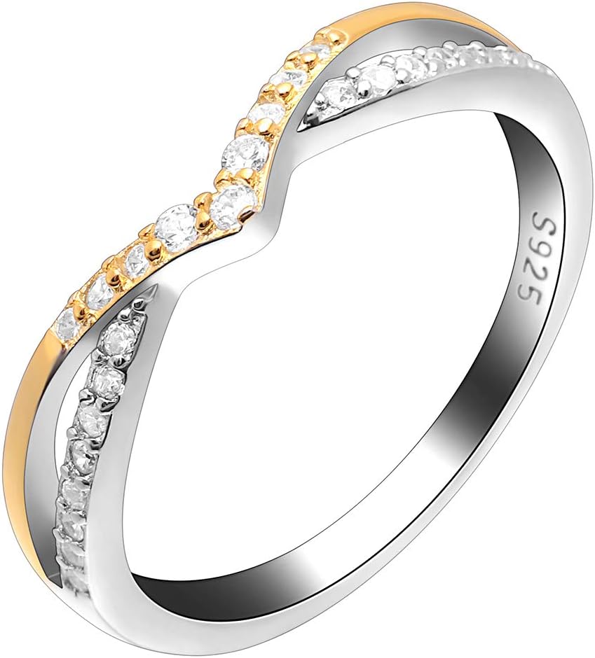 Ginger Lyne CollectionChiara Wedding Band for Women by Ginger Lyne | Sterling Silver Gold Anniversary Ring for Her | V Shape Cubic Zirconia Ring Enhancer