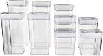 Amazon Basics Food Storage Containers with Lids, 10-Piece Square Set, Airtight Kitchen Pantry Organizers, Clear Plastic