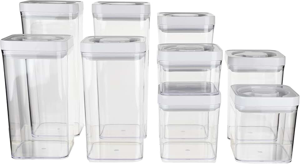 Airtight Food Storage Containers, BPA Free, Dishwasher Safe, with Twist/Turn Lids, for Kitchen Pantry Organization, 10-Piece Squar