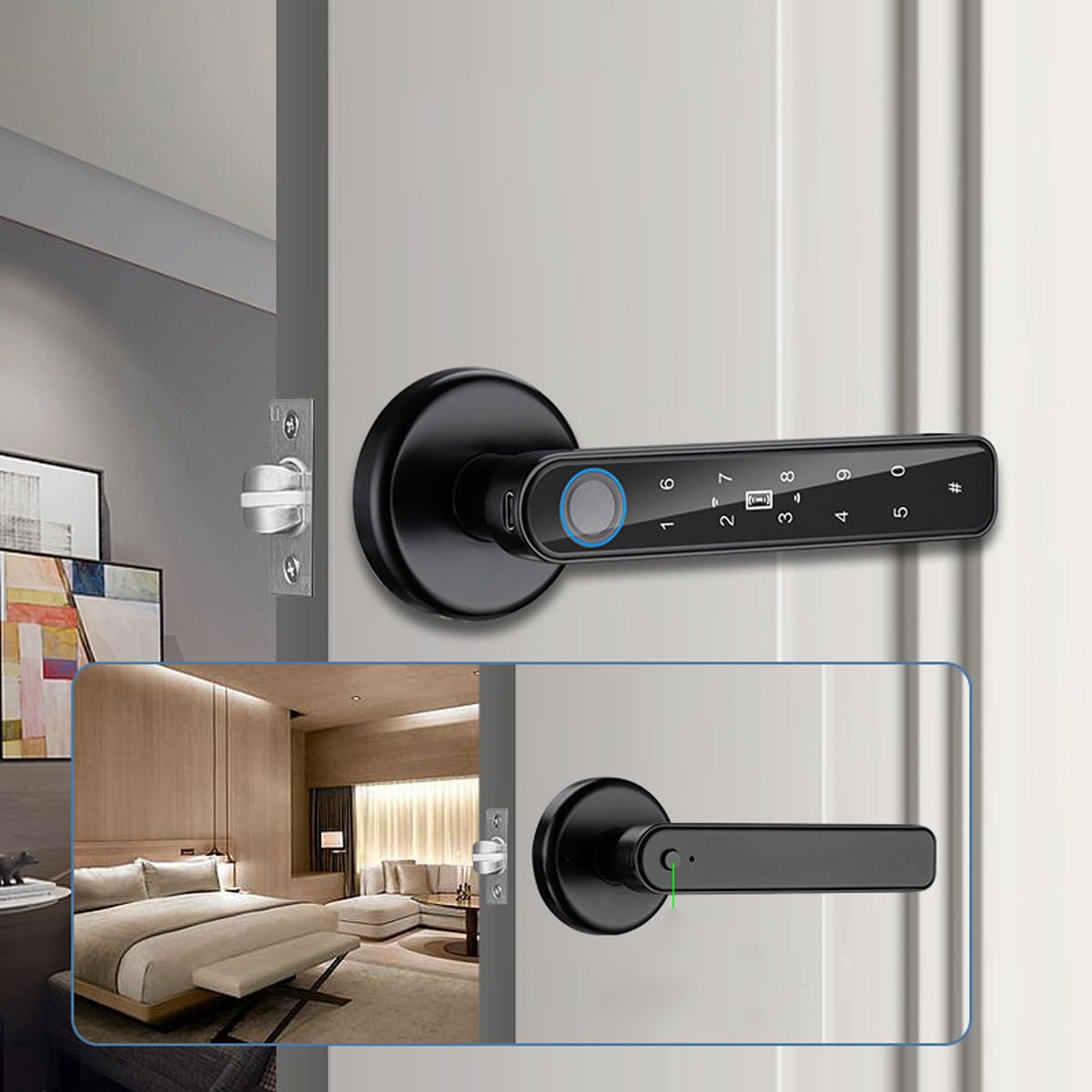 Serrure Intelligente, poignée de Porte de Verrouillage 5 en 1, Mot de Passe du Clavier électronique, Identification Bluetooth, clé d'empreinte Digitale numérique étanche (Noir)