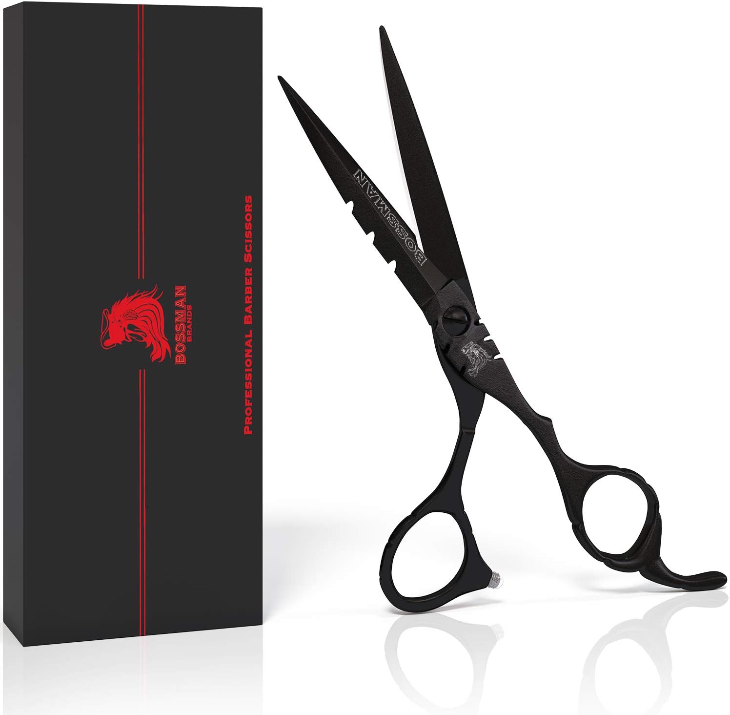 Professional Barber Scissors - 5.5 inch - Black Stainless Steel Hair Shears - Beard and Mustache Scissors for Men - Barber Shears for Hair Cutting and Trimming
