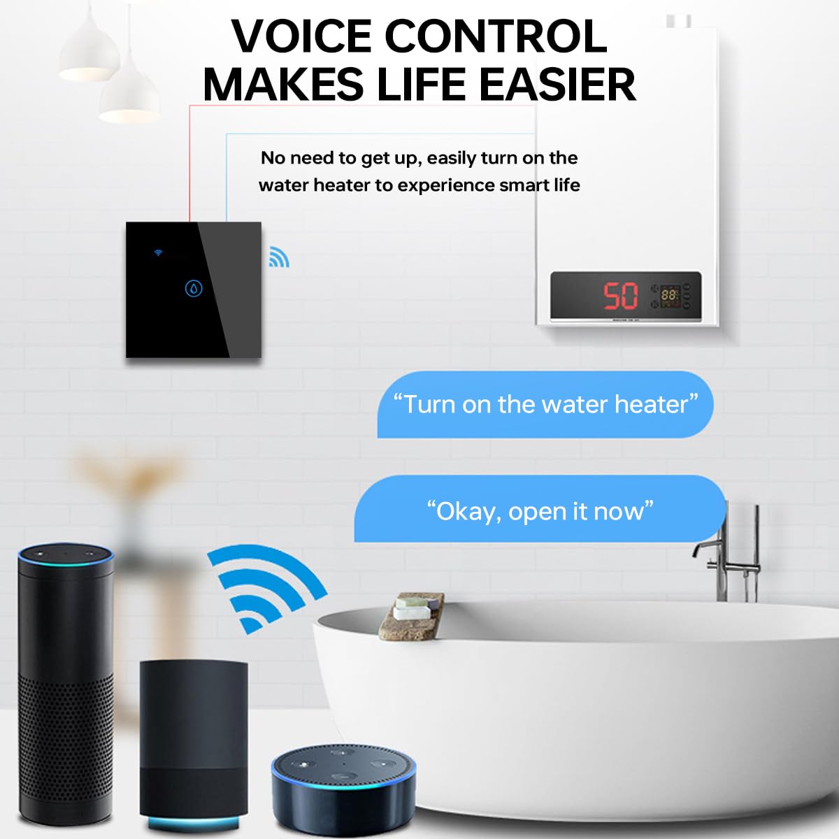 Acmerota 40A Smart Immersion Heater Timer Switch, 2 Pack Black WIFI Smart Wall Touch Boiler Switch WiFi Water Heater Timer Switch Compatible for Alexa & Google Assistant (Black 30mm deep box) - Image 3