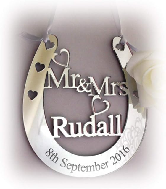 Personalised Wedding Mr & Mrs Good Luck Bridal Lucky Keepsake Horseshoe Gift. 45 Ribbon Colour Choices. AGiftForYouUK. H18