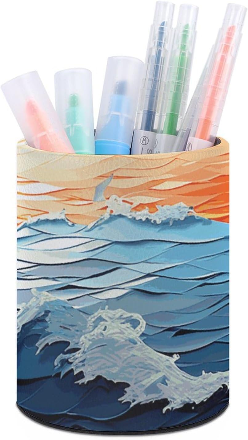 Pen Holder Desk Pen Holder Pen Organizer Desk Organizers Ocean Waves Sailboat with Birds Maritime Printed Office Supply Organizer for School Home Office
