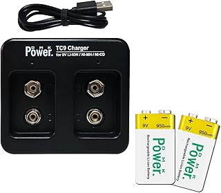 DMK Power 2 x 9V (950mAh) Rechargeable Li-ion Batteries with Battery Protection Box and 1 x TC9 Micro USB Charger compatible with 9V Li-ion, Ni-MH, Ni-CD rechargeable Lithium Battery