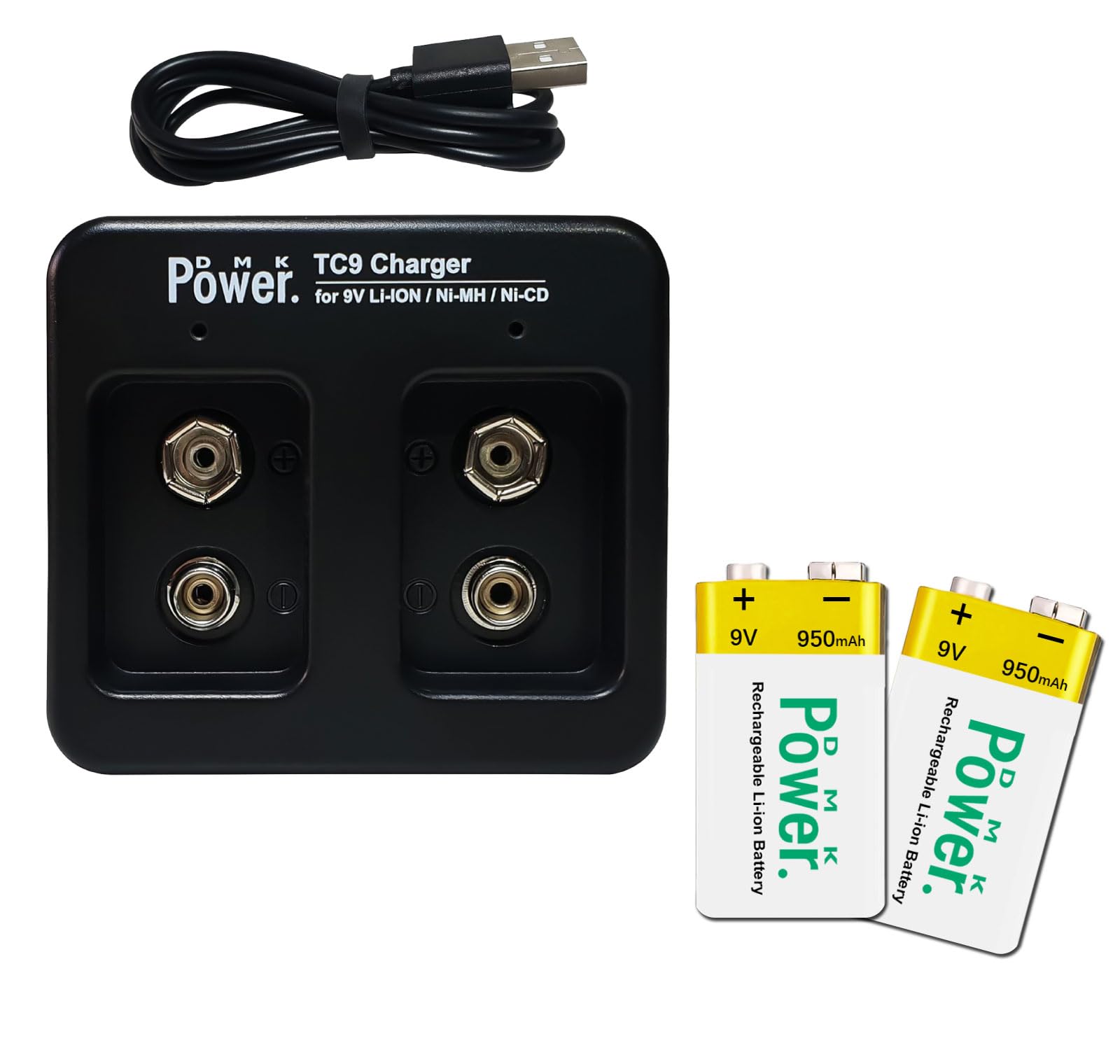 2 x 9V (950mAh) Rechargeable Li-ion Batteries with Battery Protection Box and 1 x TC9 Micro USB Charger compatible with 9V Li-ion, Ni-MH, Ni-CD rechargeable Lithium Battery