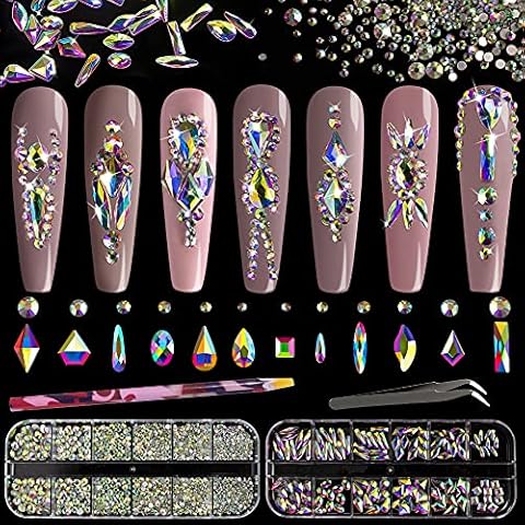 Multi Shapes 3D Glass AB Crystal Nail Art Rhinestones Kit Cover