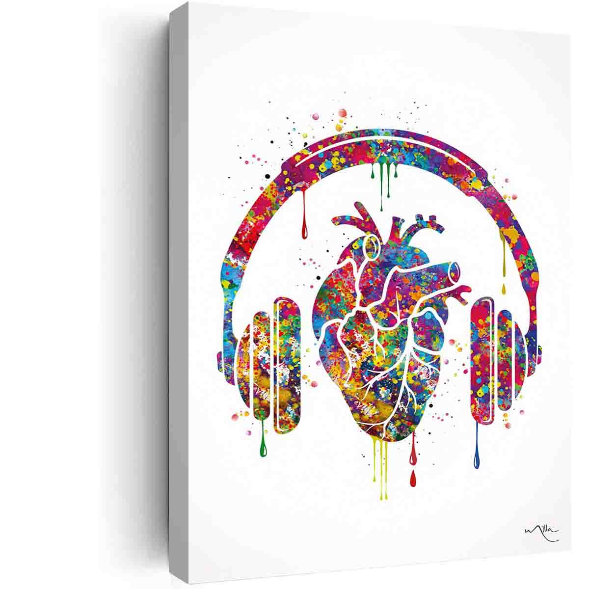 Amazon.com: Canvas Painting Art,Heart with Headphone Watercolor