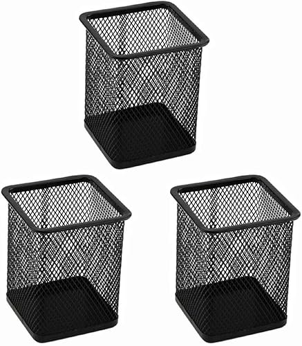 EORTA Paquete de 3 soportes cuadrados para lápices, soportes para lápices, malla de metal negro, organizador de papelería para escritorio