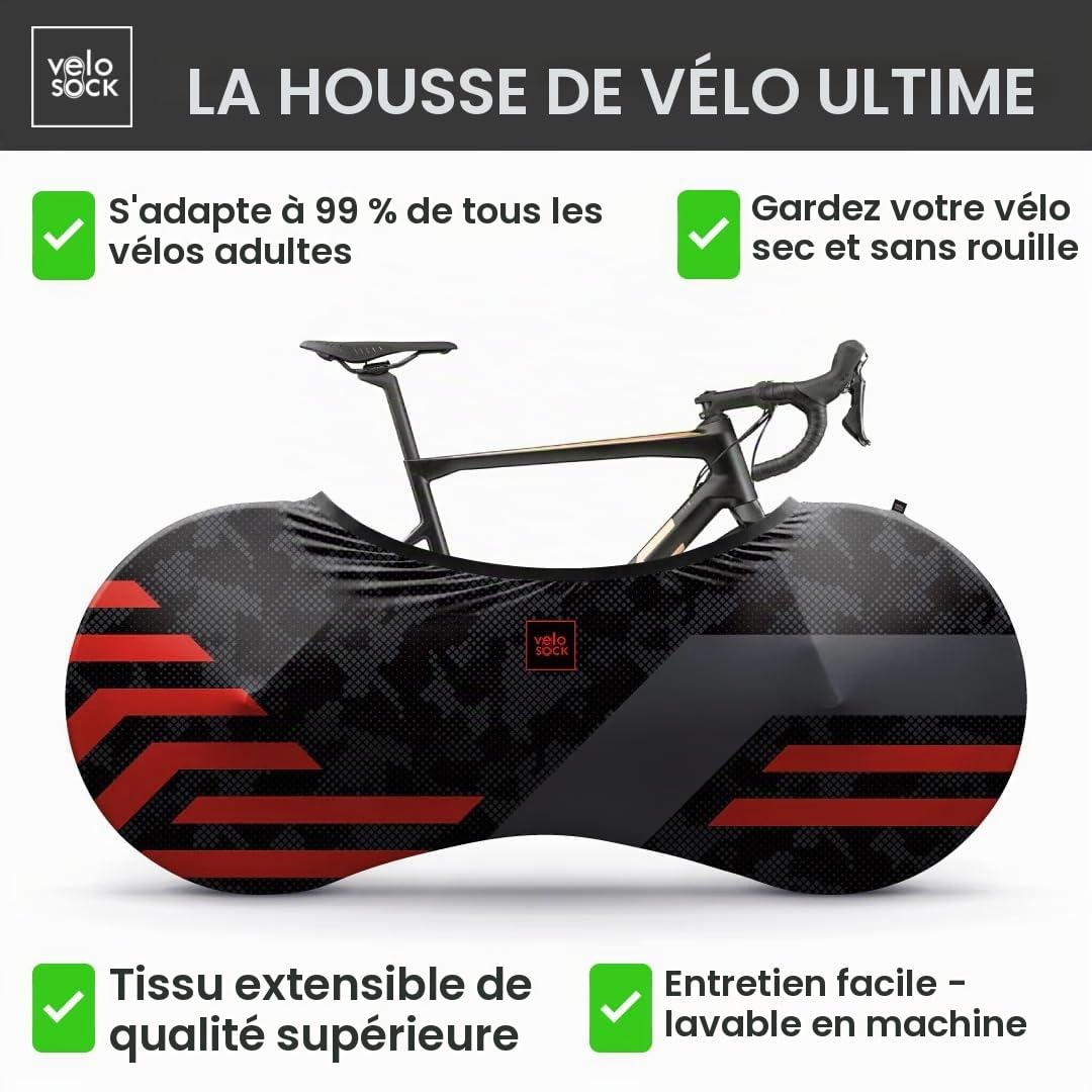 Velo Sock Housse d’intérieur pour vélo - Red Lines – La Meilleure Solution pour Garder Votre intérieur Propre -Free – Compatible avec 99% des vélos Adultes