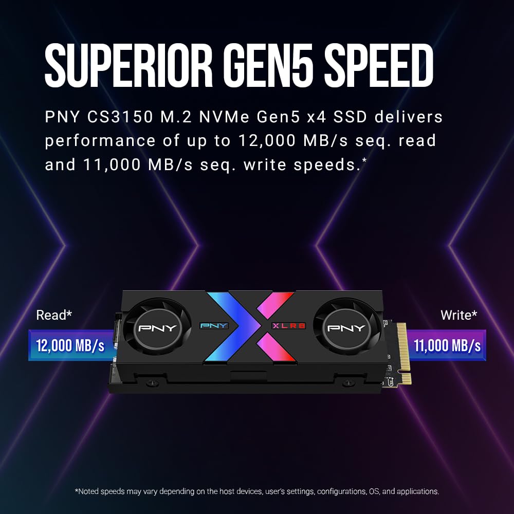 PNY CS3150 XLR8 Gaming Epic-X RGB 2TB PCIe Gen5 x4 NVMe M.2 SSD with RGB Heatsink - Microsoft DirectStorage Compatible – up to 12,000 MB/s Read – M280CS3150XHS-2TB-RB - Additional View