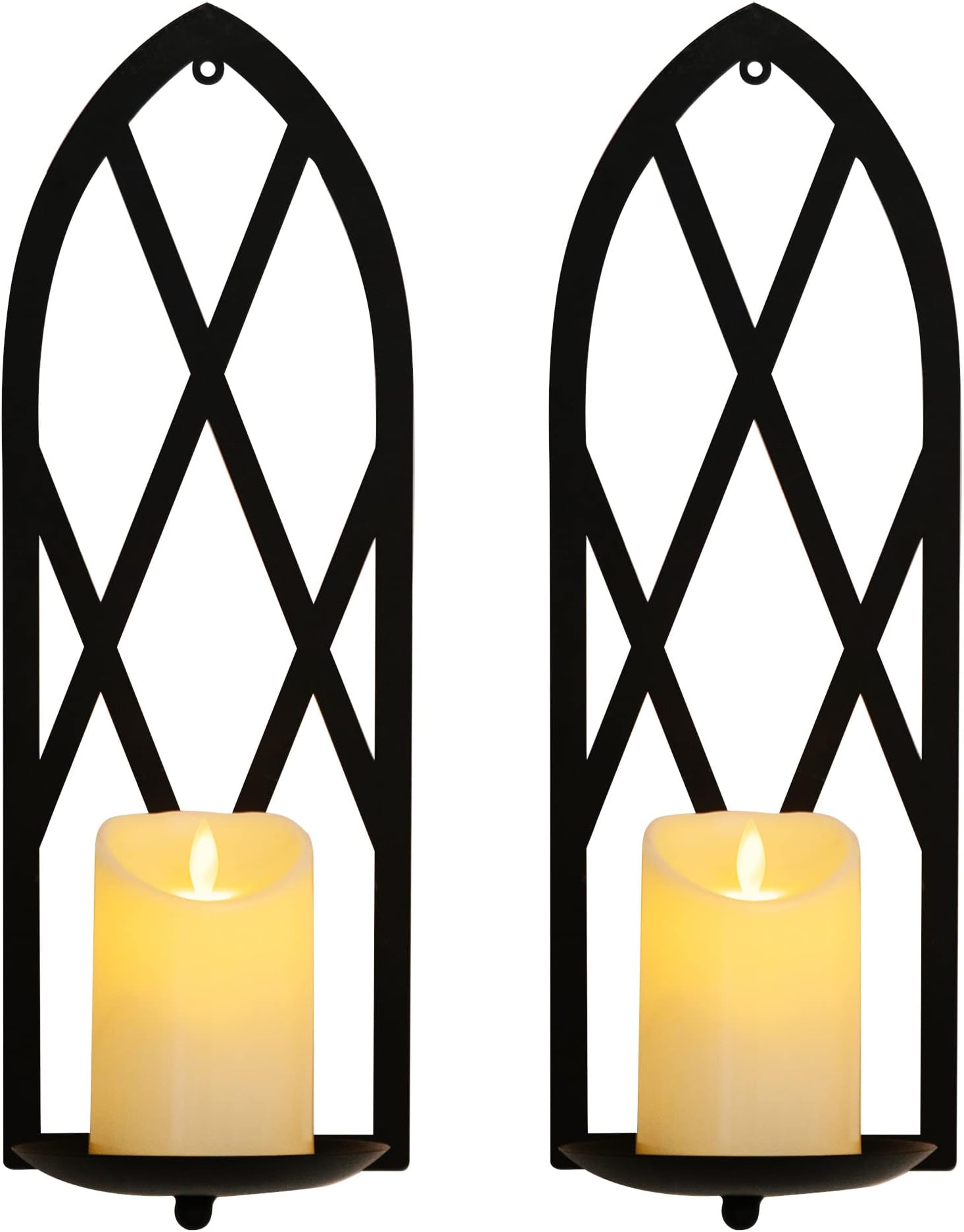 HPC Decor 15.8'' Candle Sconce Set of Two- Black Metal Candle Wall Sconces- Wall Sconce Candle Holder - Sconces Wall Decor Set of 2 for Living Room, Bathroom, Dining Room