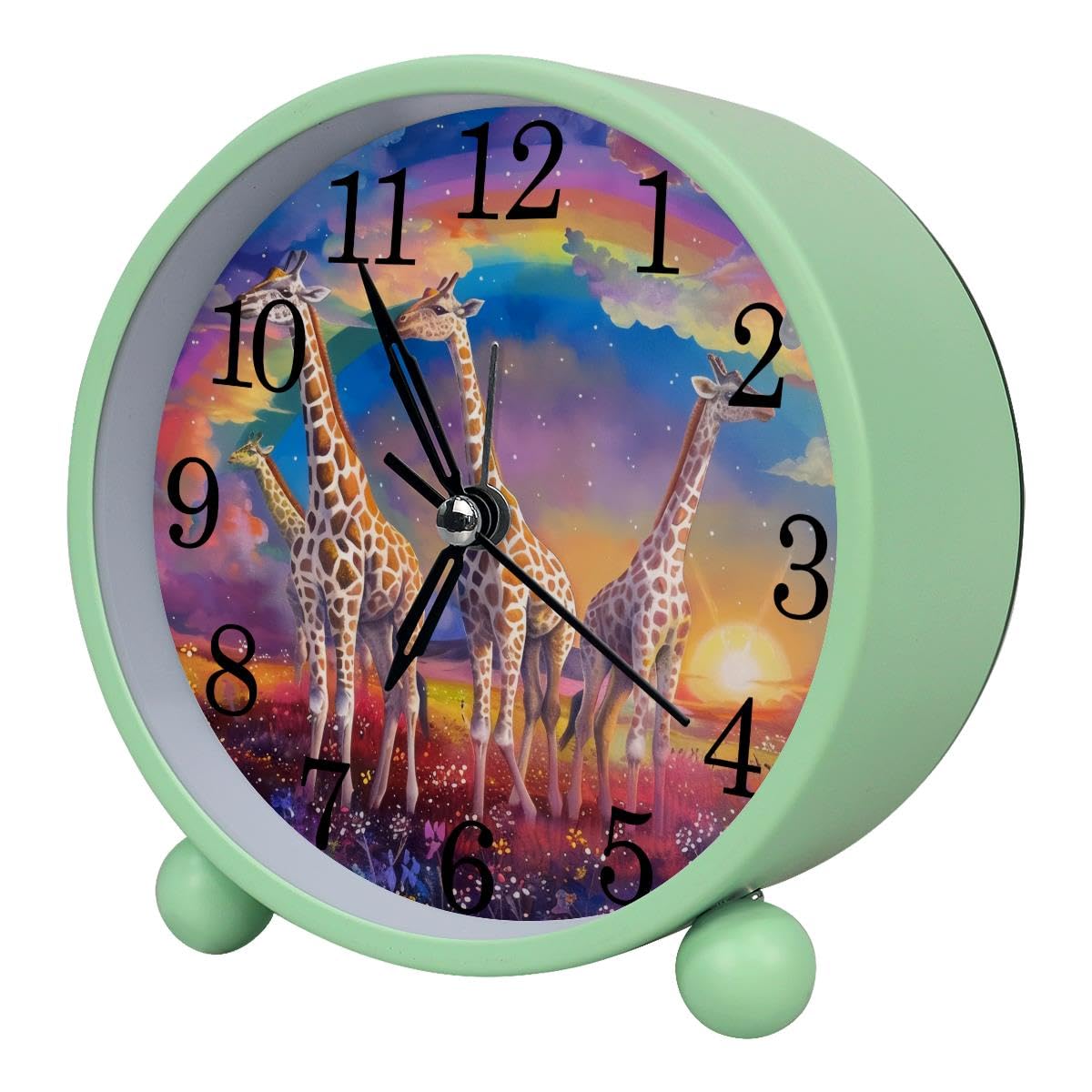 Alarm Clock Giraffes and Rainbow, Silent Non-Ticking with Night Light