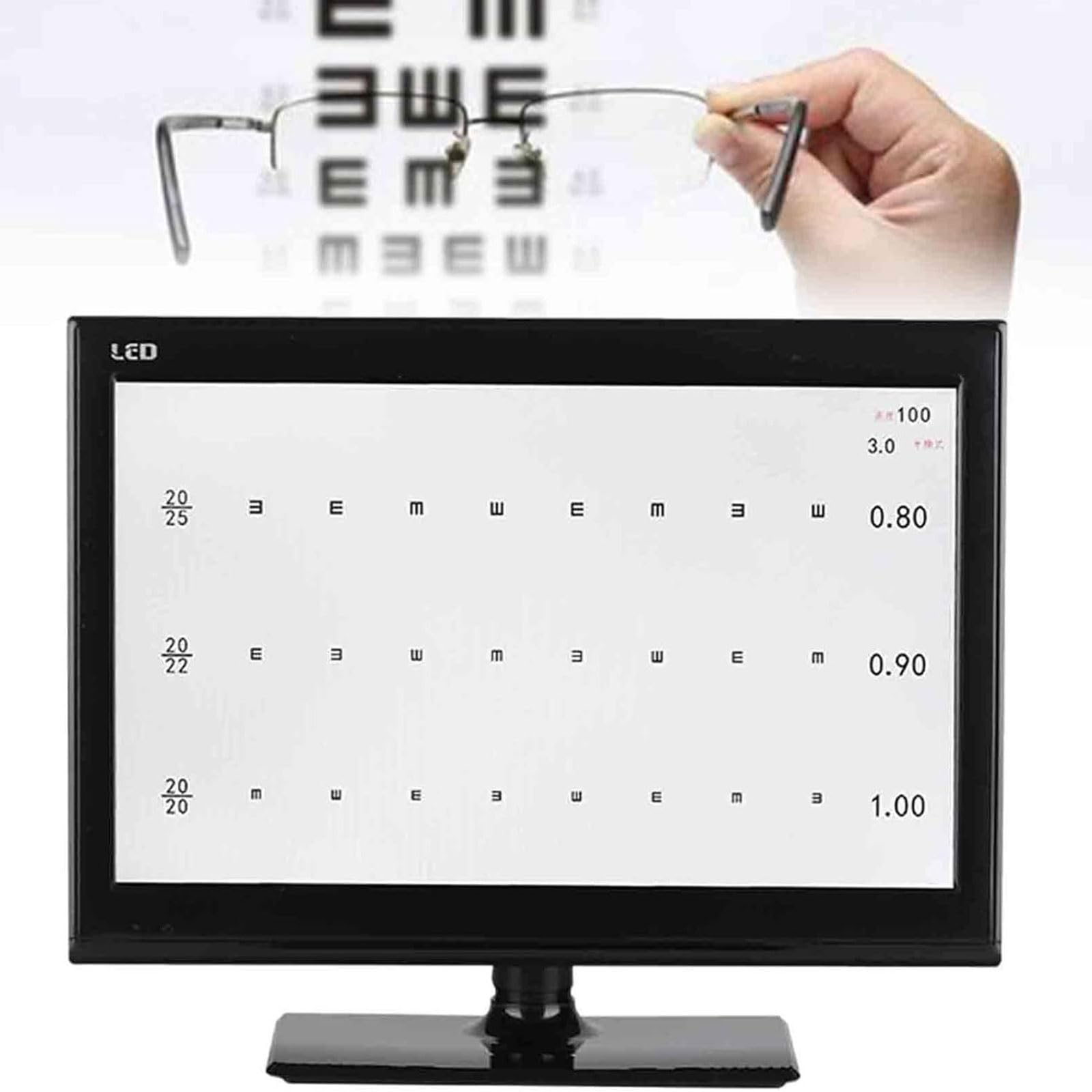 Wykres ostrości wizualnej, wyświetlacz LED LCD do badań wzroku, 18,5 cala z wieloma celami, regulowana odległość pomiaru 1-6 m, idealna do użytku medycznego
