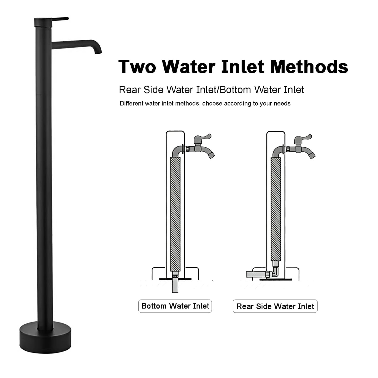 Grifo de bañera independiente, grifo de bañera montado en el suelo con 2 modos de salida de agua, hidrante de agua para riego, lavado, caudal máximo de 6.4 GPM (dorado)