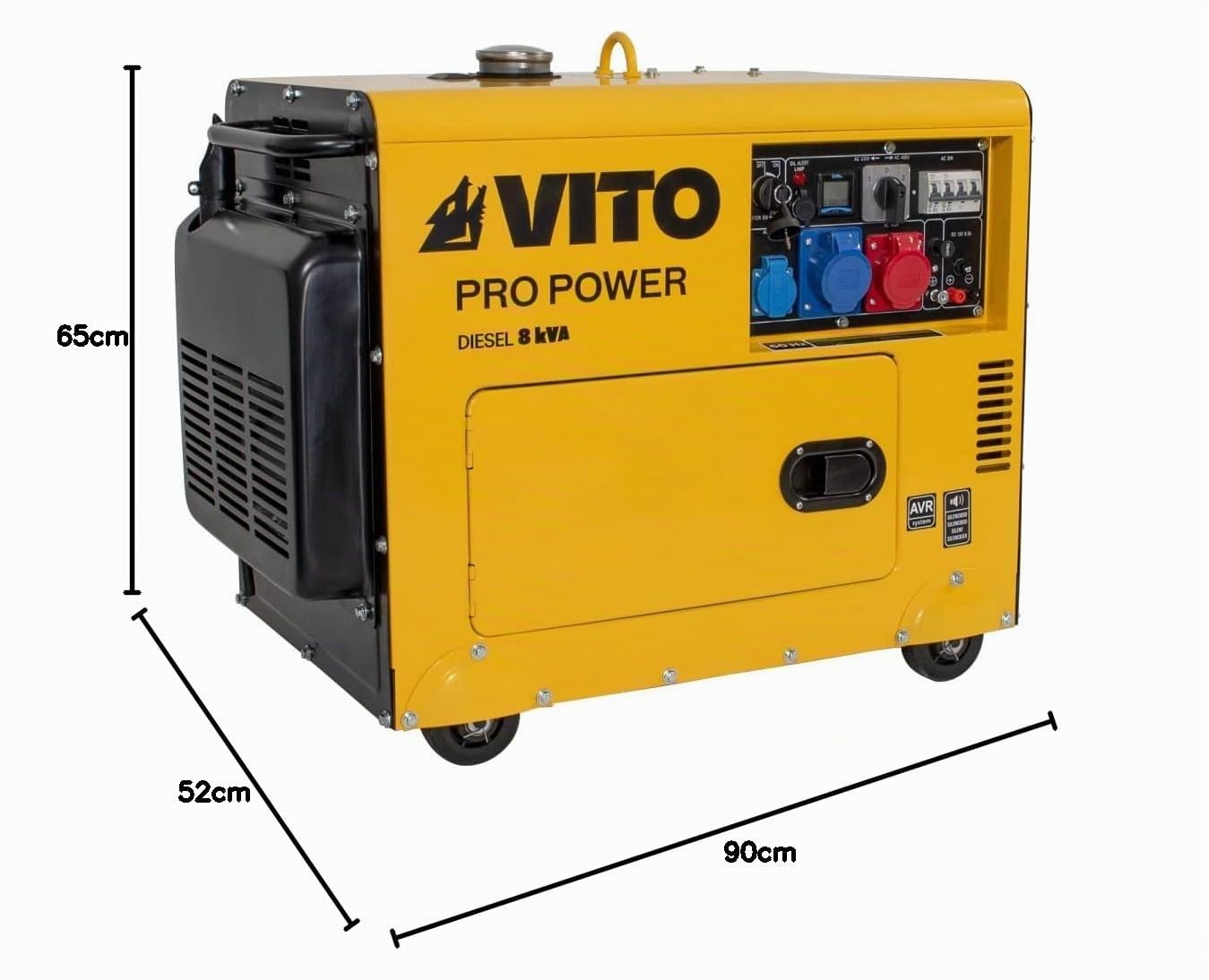 VITO – Grupo electrógeno 8 KVA Diesel monofásico/trifásico 4T 12CV 498 cm³ 6500W Arrancador eléctrico silencioso Autonomía 8h
