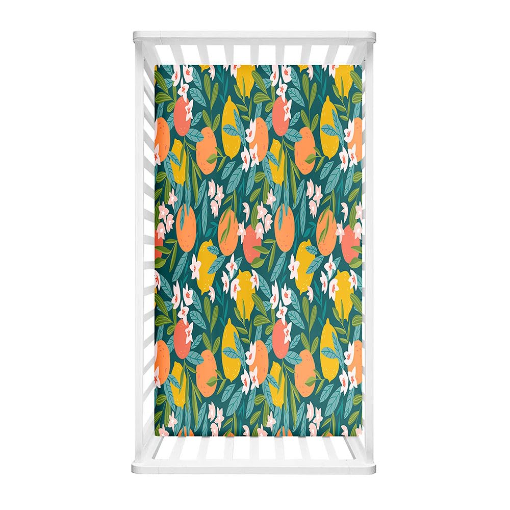 Morbuy Cot Bed Sheets, Fruit Print Bedside Cribs Fitted Sheets Newborn Pram Sheets Fitted,Microfiber Cot Bed Mattress Protector, Bassinet Sheets, Easy Care (Lemon,95x65cm)