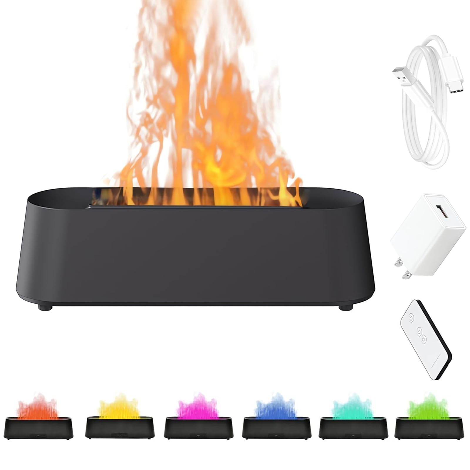 DHB tech Essential Oil Diffuser, Flame Air Humidifier, Aromatherapy Diffuser with 7 Colors Light and Remote Control, Silent, Timer & Waterless Auto Shut-off for Home, Bedroom, Office (Black)