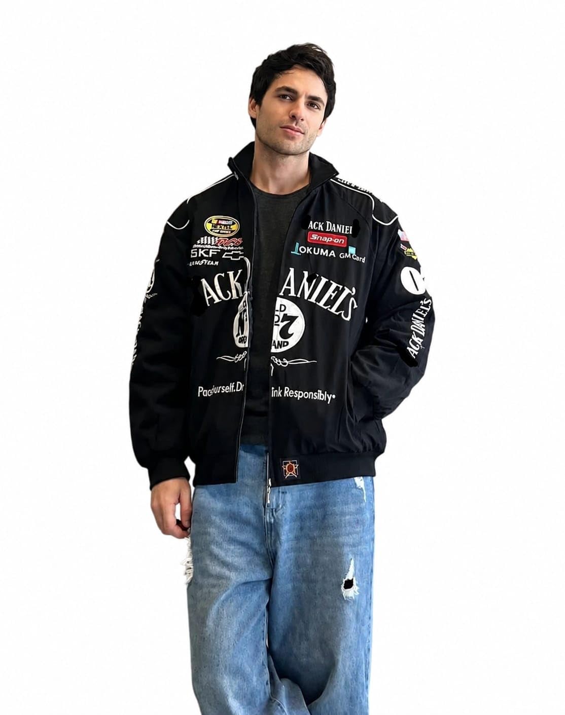 Racing Bomber Jacket for Men & Women | Motorsport Graphic Print Winter Puffer Jacket | Vintage Biker Streetwear Zip-Up Outerwear | Casual Urban Fashion Coat for Travel-image-4