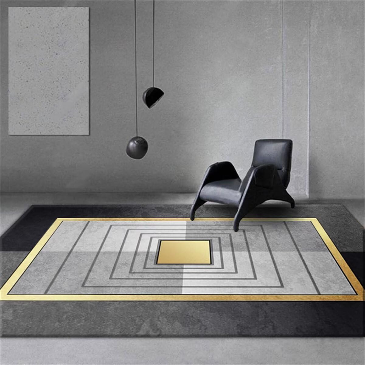 Tapis de salon gris-jaune 50X80 cm à motif géométrique moderne
